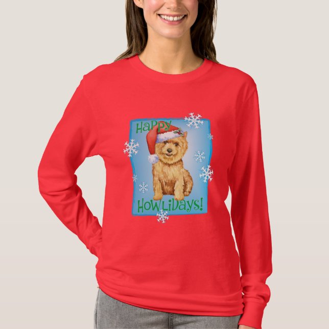 Lycklig Howlidays Norwich Terrier T-shirt (Framsida)