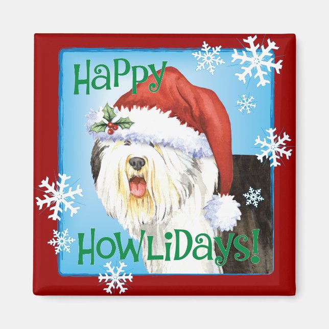 Lycklig Howlidays Old English Sheepdog Magnet (Framsidan)