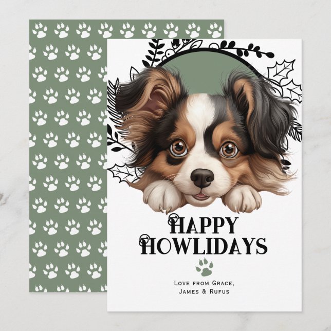Lycklig Howlidays Papillon Hund jul Julkort (Fram/baksida)
