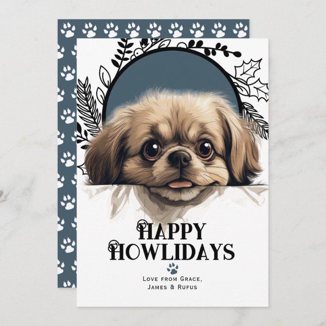 Lycklig Howlidays Pekinese Hund Julkort (Fram/baksida)