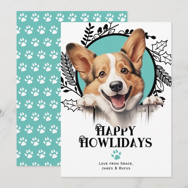 Lycklig Howlidays Pembroke Welsh Corgi Hund jul Julkort (Fram/baksida)