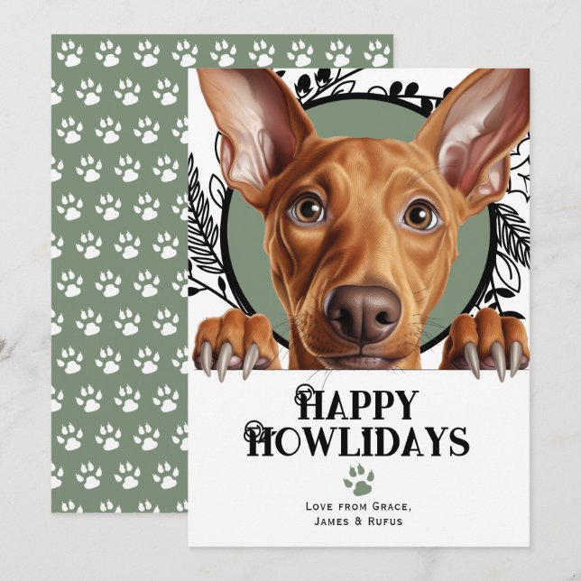 Lycklig Howlidays Pharaoh Hound Hund jul Julkort (Fram/baksida)