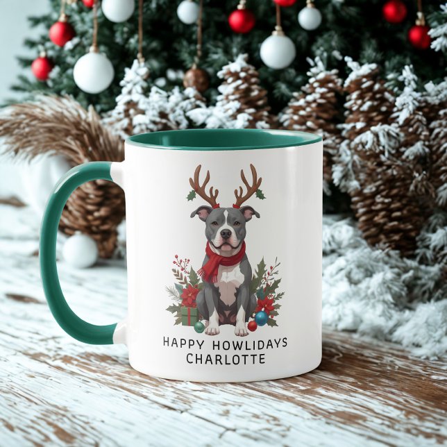 Lycklig Howlidays Pittbull Hund Julkaffe Mugg (Skapare uppladdad)