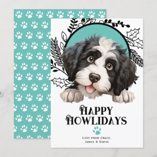Lycklig Howlidays Portugisiska Vatten-Hund jul Julkort