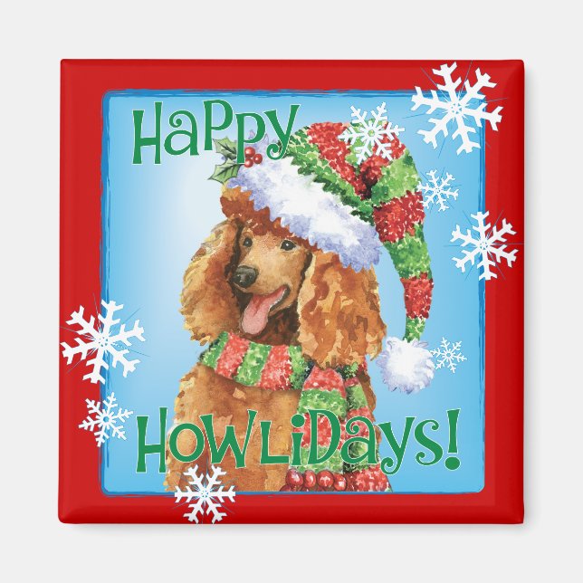 Lycklig Howlidays Pudel Magnet (Framsidan)