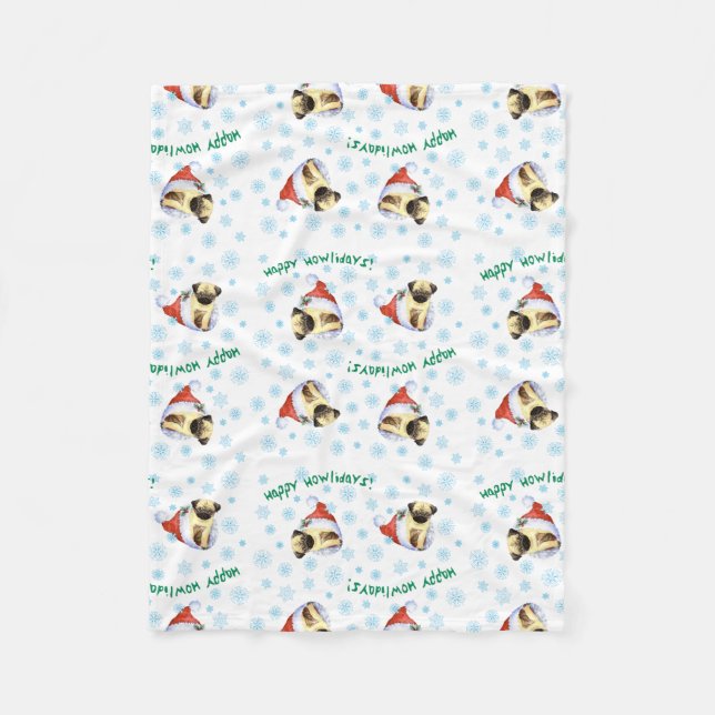 Lycklig Howlidays Pug Fleece Blanket (Framsidan)
