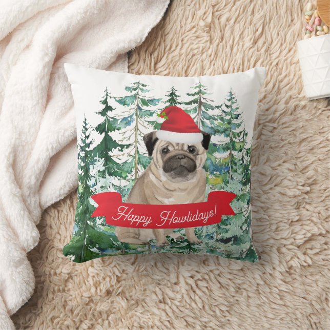 Lycklig Howlidays Pug Hund jul Kudde (Filt)