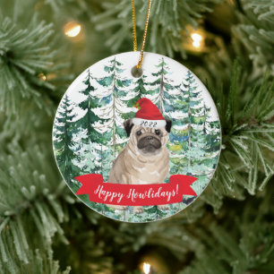 Lycklig Howlidays Pug Hund jul Ornament