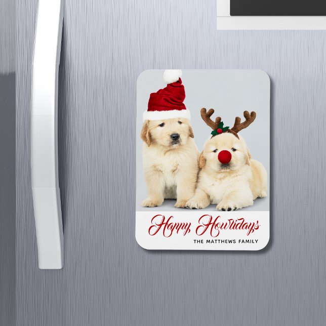Lycklig Howlidays Puppy Hund Helgdag Photo Jul Magnet (Skapare uppladdad)
