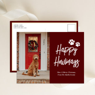 Lycklig Howlidays Red Calligraphy Pet Photo Helg Vykort