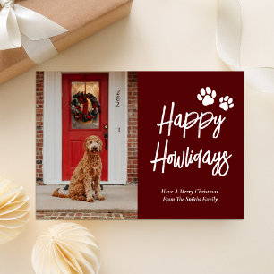 Lycklig Howlidays Red Calligraphy Pet Photo Julkort