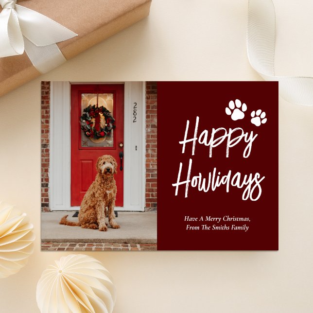 Lycklig Howlidays Red Calligraphy Pet Photo Julkort (Skapare uppladdad)