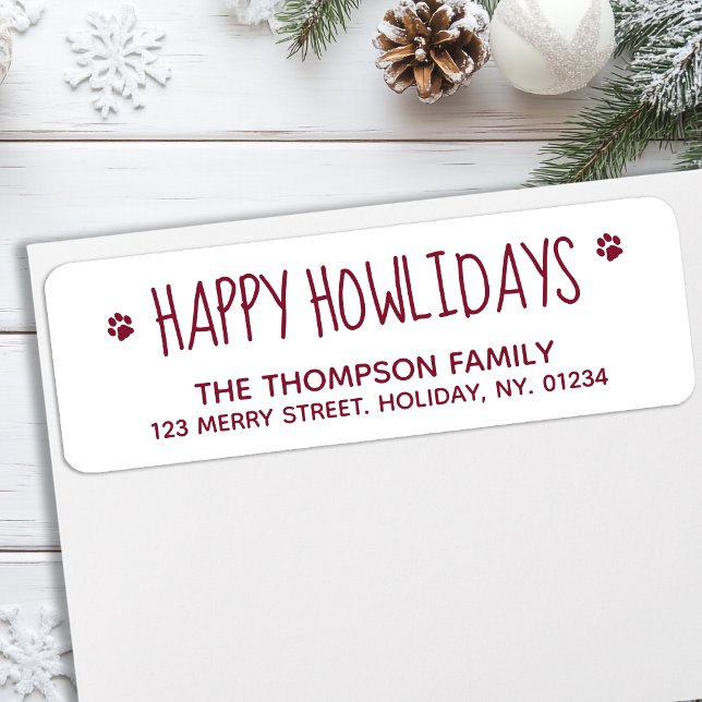 Lycklig Howlidays Red Pet Hund älskare Modern Cute Returadress Etikett (Skapare uppladdad)
