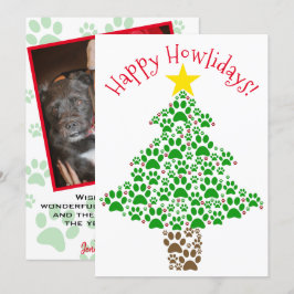 Lycklig Howlidays Roligt Paw Print Julgran Photo Julkort