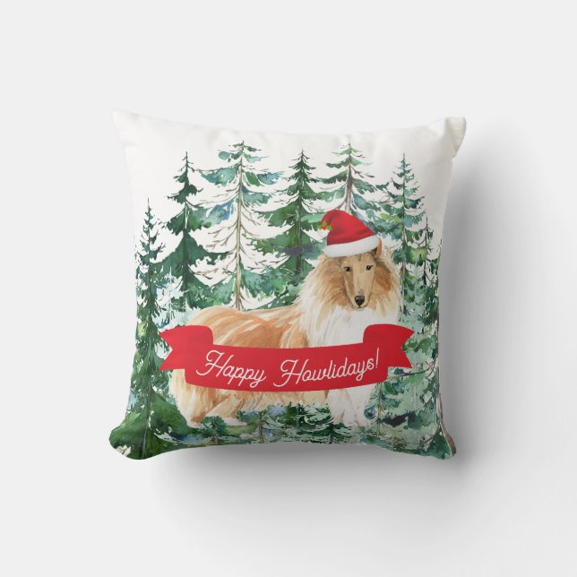 Lycklig Howlidays Rough Collie Hund jul Kudde (Framsida)