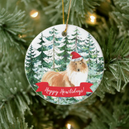 Lycklig Howlidays Rough Collie Hund jul Ornamen Julgransprydnad Keramik