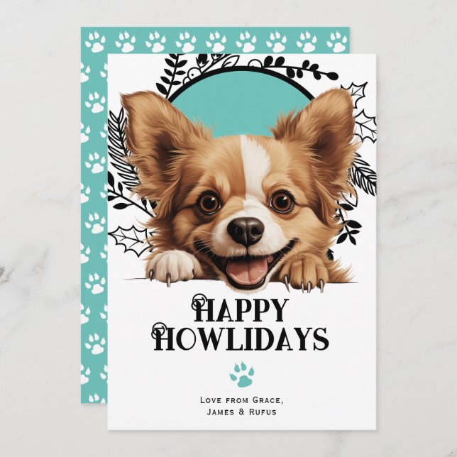 Lycklig Howlidays Rysk Leksak-Hund jul Julkort (Fram/baksida)