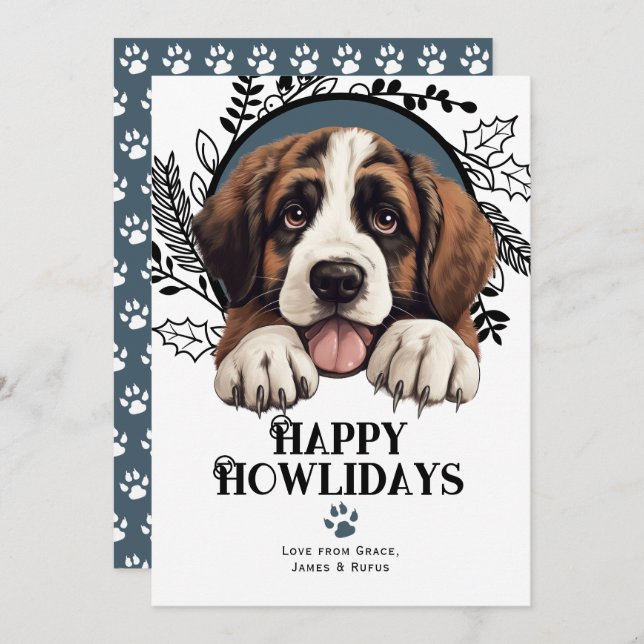 Lycklig Howlidays Saint Bernard Hund jul Julkort (Fram/baksida)