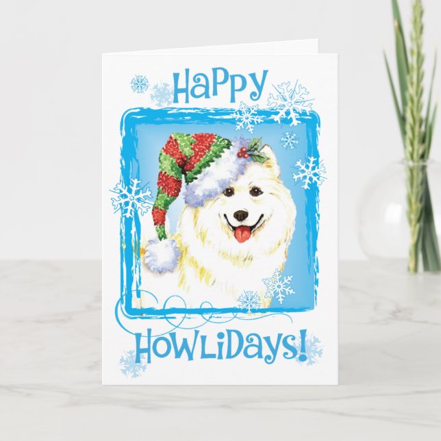 Lycklig Howlidays Samoyed Helgkort (Framsida)