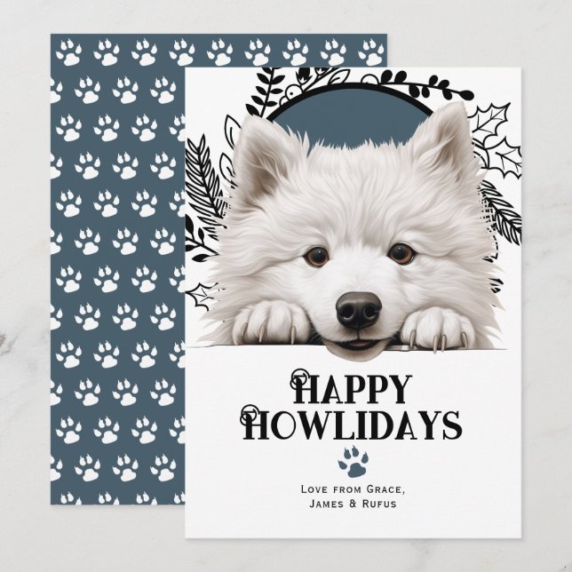Lycklig Howlidays Samoyed Hund jul Julkort (Fram/baksida)