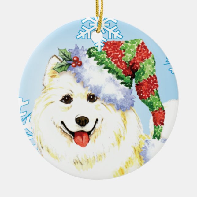 Lycklig Howlidays Samoyed Julgransprydnad Keramik (Framsidan)