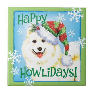 Lycklig Howlidays Samoyed Kakelplatta