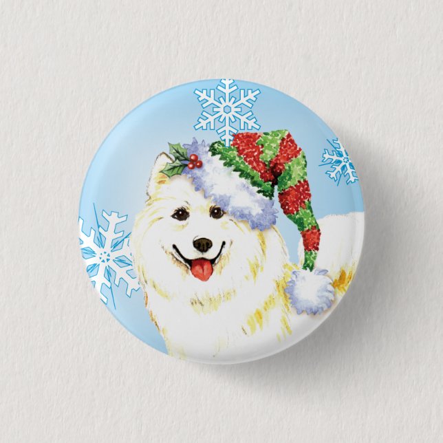 Lycklig Howlidays Samoyed Knapp (Framsida)