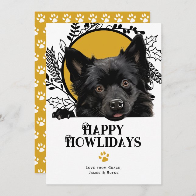 Lycklig Howlidays Schipperke Hund jul Julkort (Fram/baksida)
