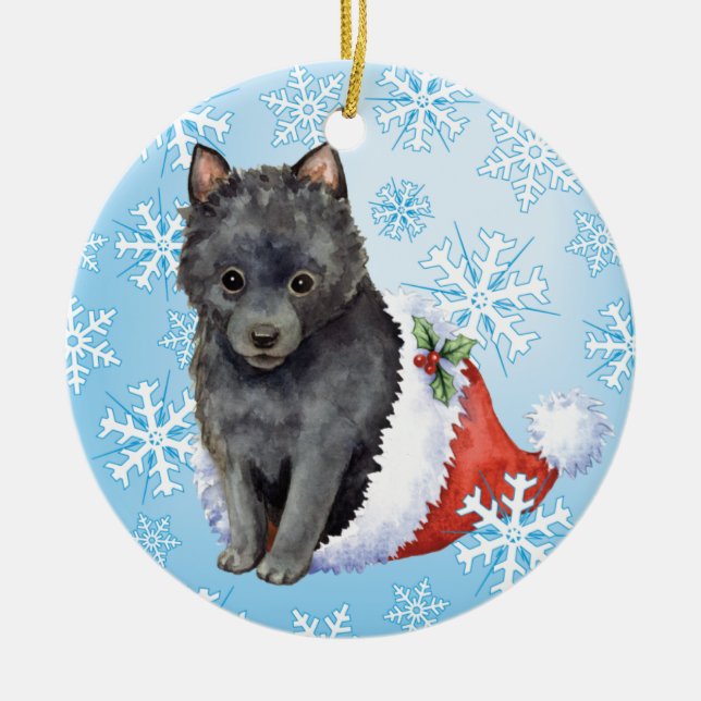 Lycklig Howlidays Schipperke Julgransprydnad Keramik (Framsidan)
