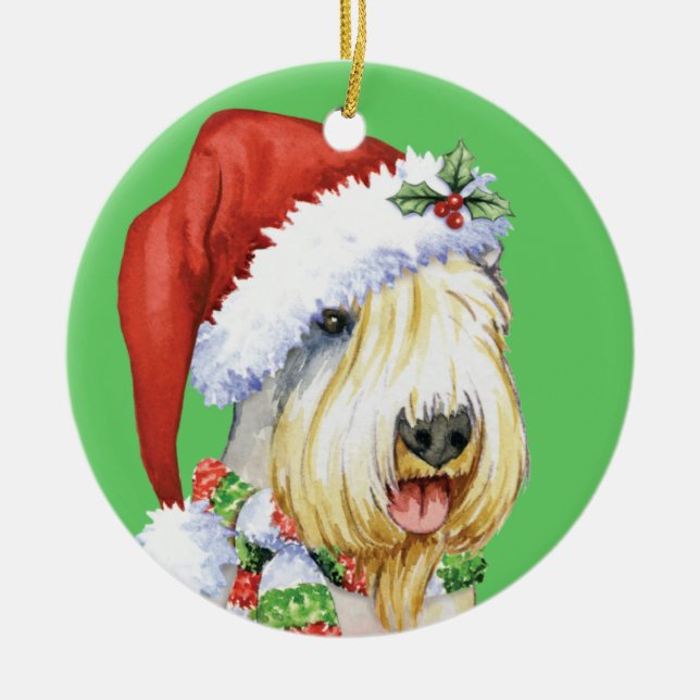 Lycklig Howlidays Sealyham Terrier Julgransprydnad Keramik (Framsidan)
