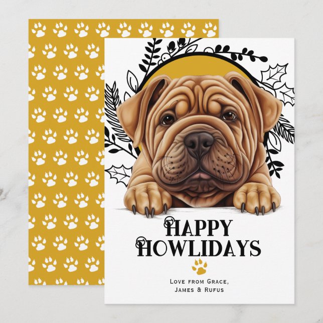Lycklig Howlidays Shar Pei Hund jul Julkort (Fram/baksida)