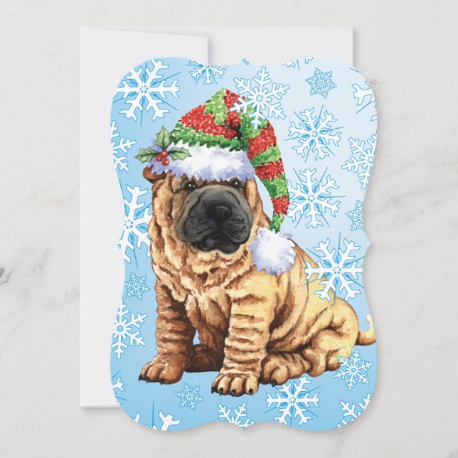 Lycklig Howlidays Shar-Pei Julkort (Framsida)