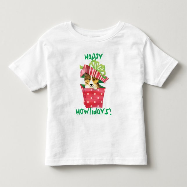 Lycklig Howlidays Sheltie T-Shirt (Framsida)