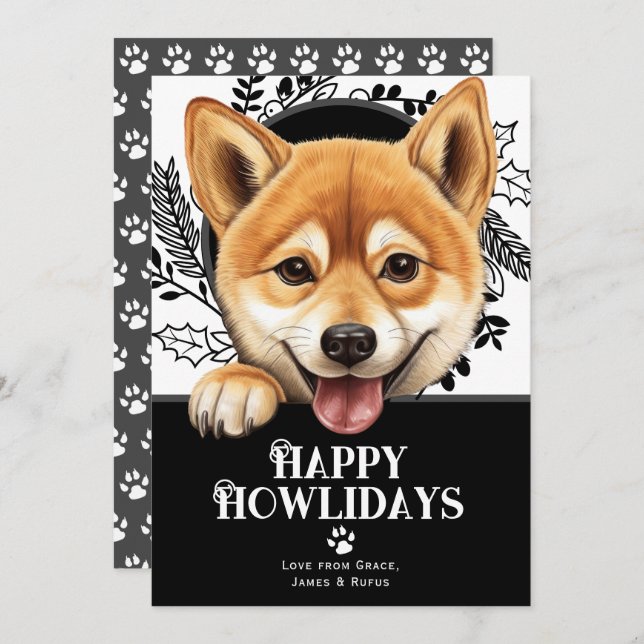 Lycklig Howlidays Shiba Inu Hund jul Julkort (Fram/baksida)
