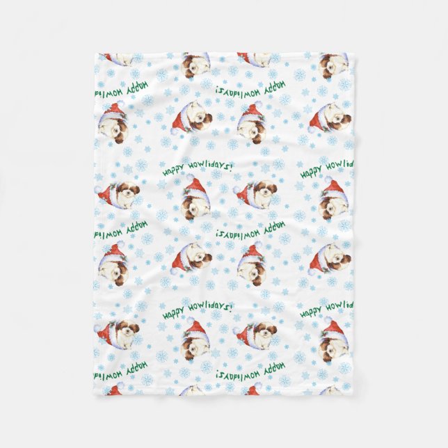 Lycklig Howlidays Shih Tzu Fleece Blanket (Framsidan)