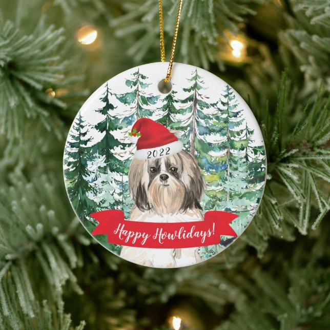 Lycklig Howlidays Shih tzu Longer Hair Hund jul Julgransprydnad Keramik (Träd)