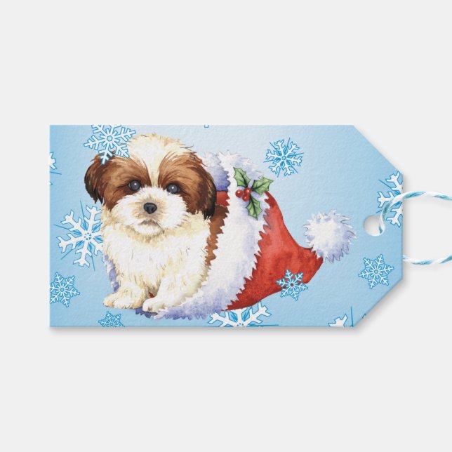 Lycklig Howlidays Shih Tzu Presentetikett (Framsidan (Horisontell))