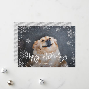 Lycklig Howlidays Silver Snöflingor Pet Photo Julkort