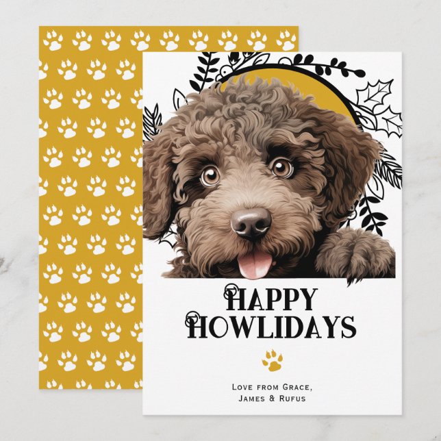 Lycklig Howlidays Spanska Vatten Hund jul Julkort (Fram/baksida)