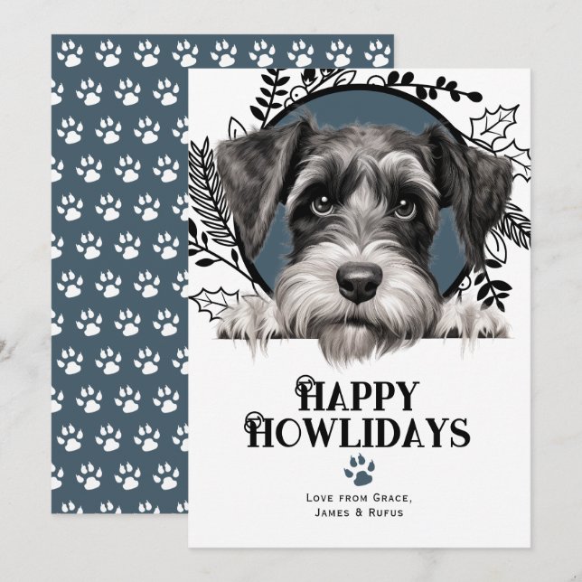 Lycklig Howlidays Standard Schnauzer Hund jul Julkort (Fram/baksida)
