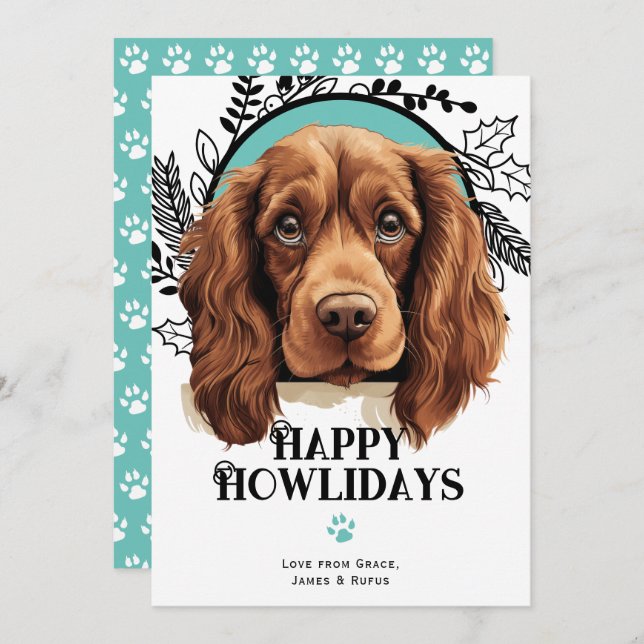 Lycklig Howlidays Sussex Spanska Hund jul Julkort (Fram/baksida)