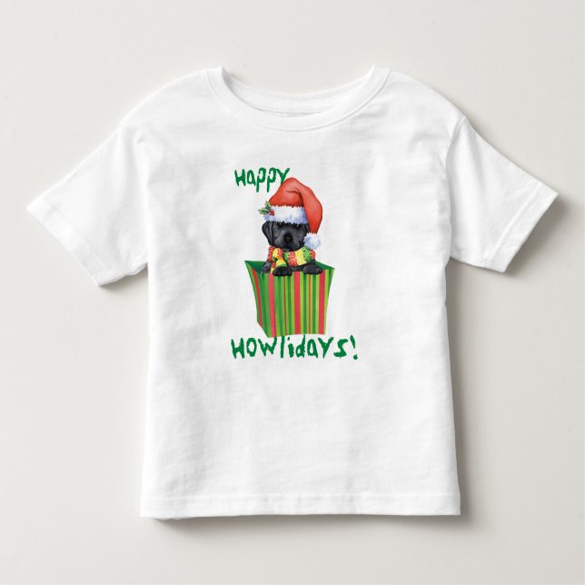 Lycklig Howlidays Svart lab T-Shirt (Framsida)