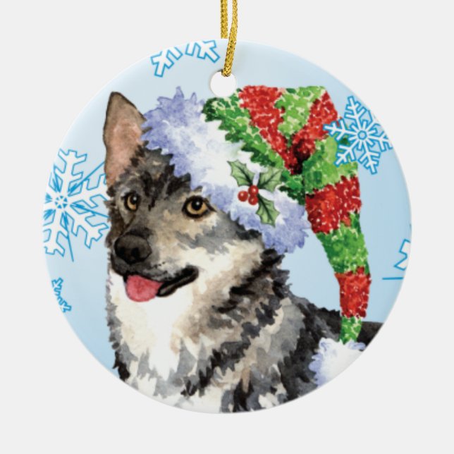 Lycklig Howlidays svensk Vallhund Julgransprydnad Keramik (Framsidan)