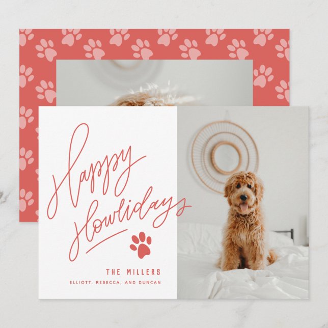 Lycklig Howlidays Tass Pet Hund julfoto Julkort (Fram/baksida)
