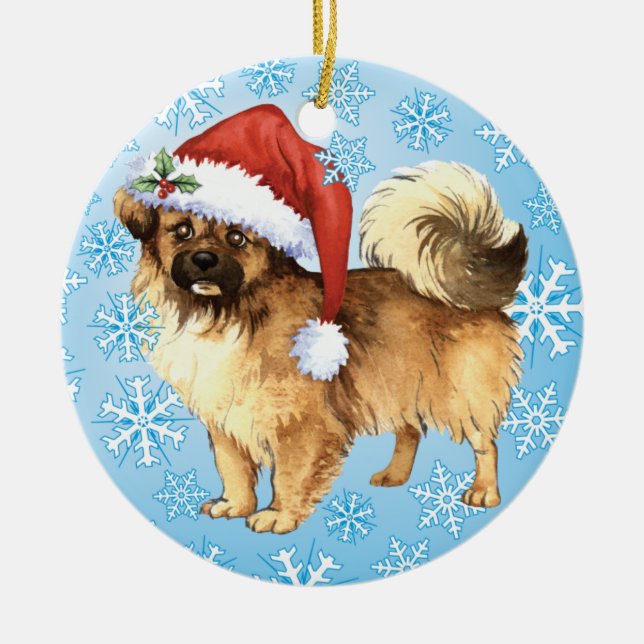 Lycklig Howlidays tibetan Spaniel Julgransprydnad Keramik (Framsidan)