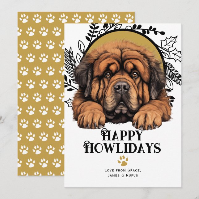 Lycklig Howlidays Tibetansk Mastiff-Hund jul Julkort (Fram/baksida)