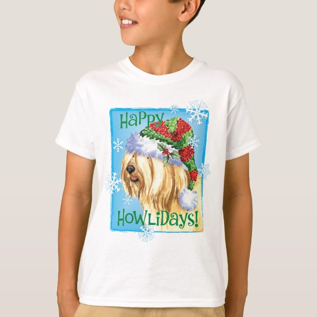 Lycklig Howlidays Tibetanska Terrier T-Shirt (Framsida)