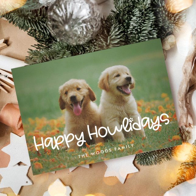 Lycklig Howlidays underliga Cute Hund Photo Julkort (Skapare uppladdad)