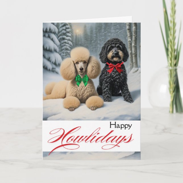 Lycklig Howlidays-vinter med Pudel och Schnoodle Kort (Framsida)