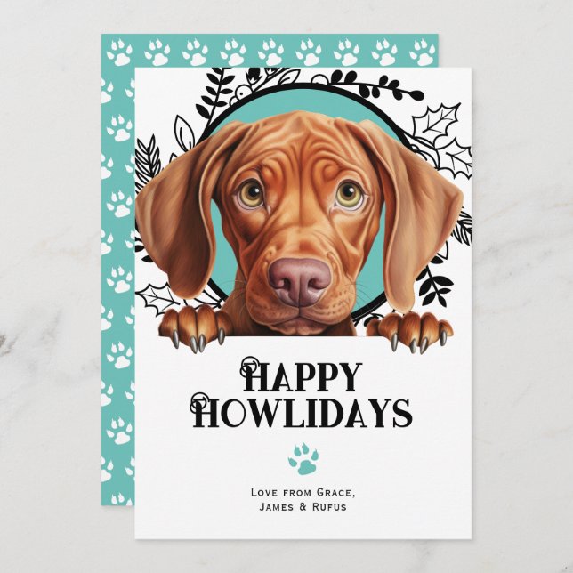 Lycklig Howlidays Vizsla Hund jul Julkort (Fram/baksida)